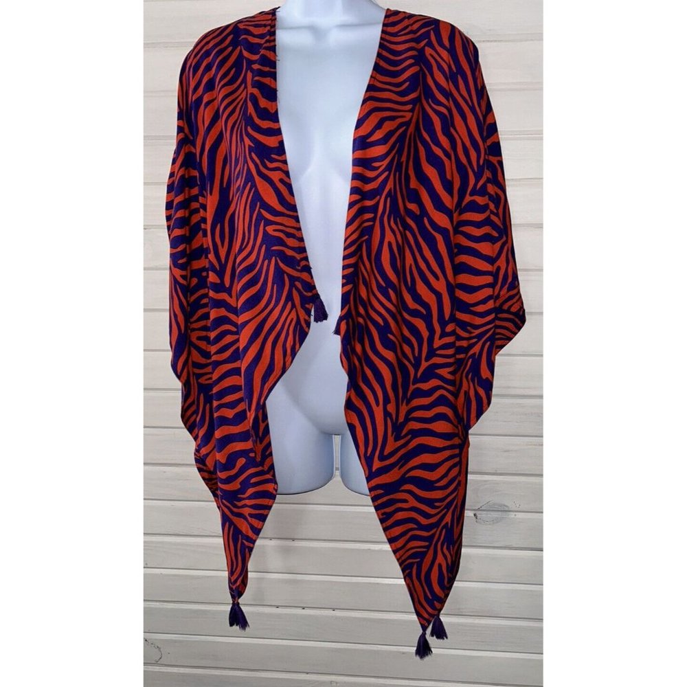 Escapada Living Sz S/M Small/Medium Tiger Print Open Front Kimono Top Rayon EUC